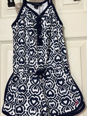 Nautica Navy & White Heart-Print Girls Romper sz 3T